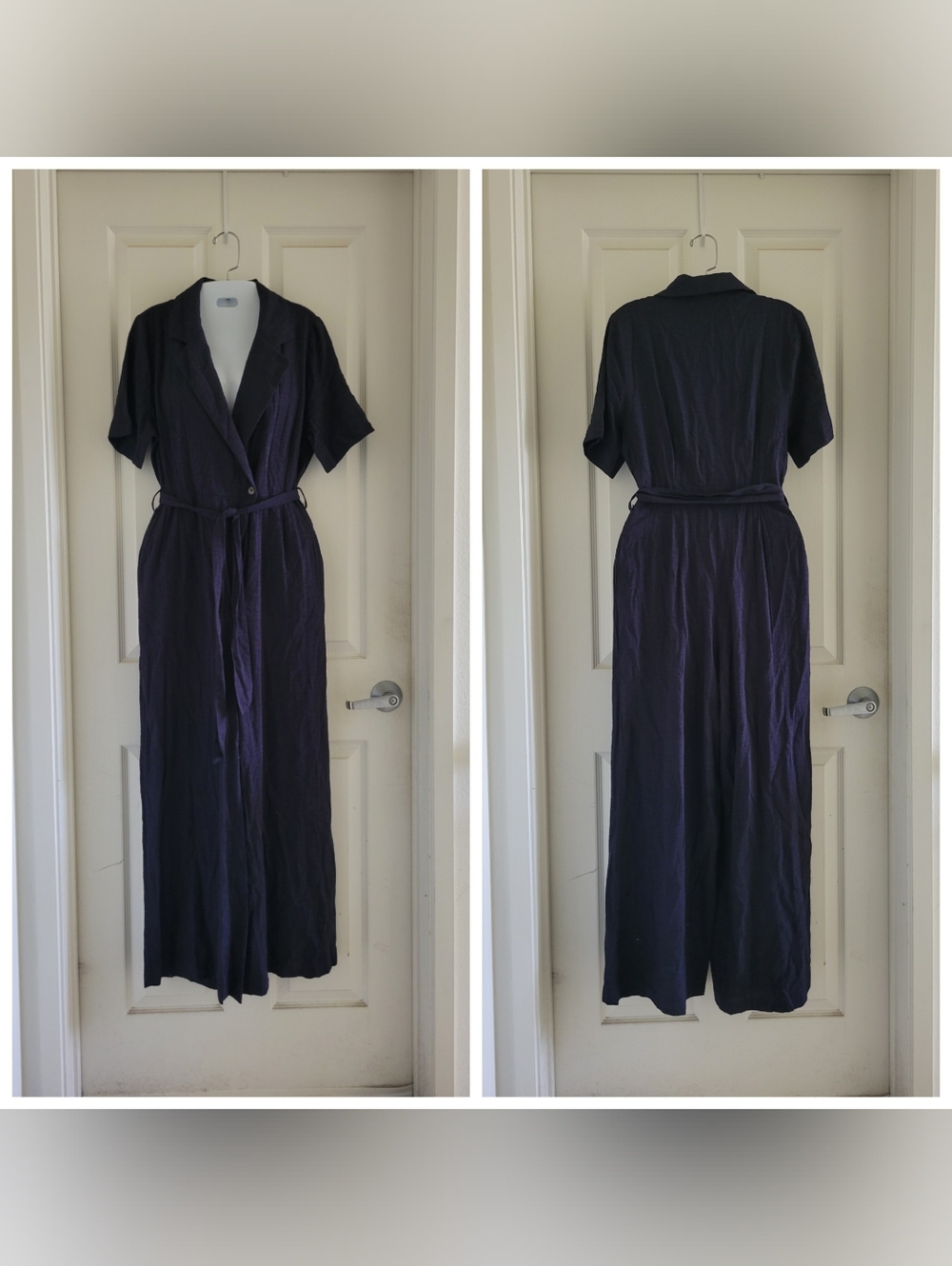 HYFVE | Classic Dark Navy Short Sleeve Self Tie Maxi Wide Leg Jumpsuit (SIZE S) - Picture 14 of 14